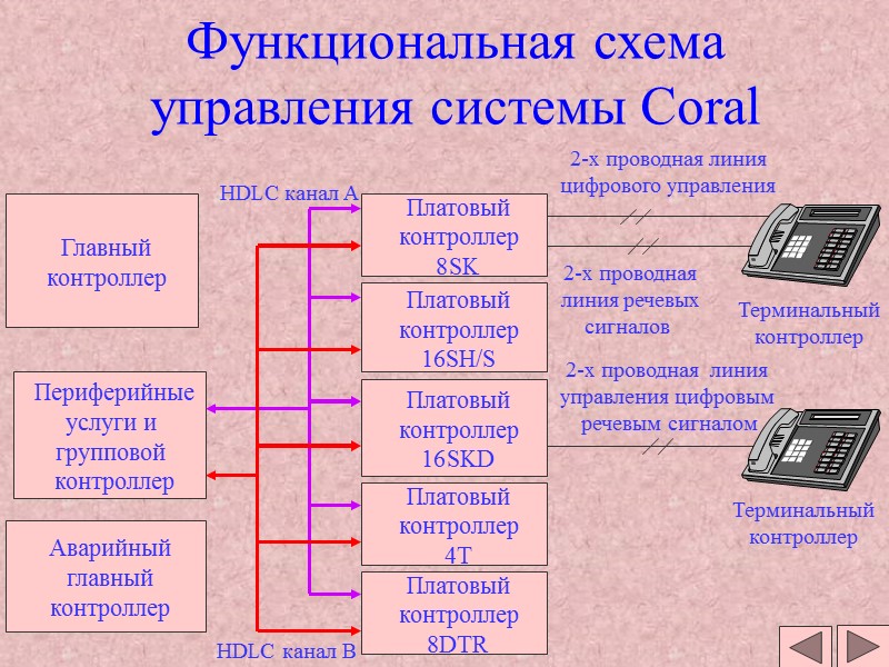 Функциональная схема управления системы Coral Главный контроллер Периферийные услуги и групповой контроллер Функциональная схема управления системы Coral Главный контроллер Периферийные услуги и групповой контроллер